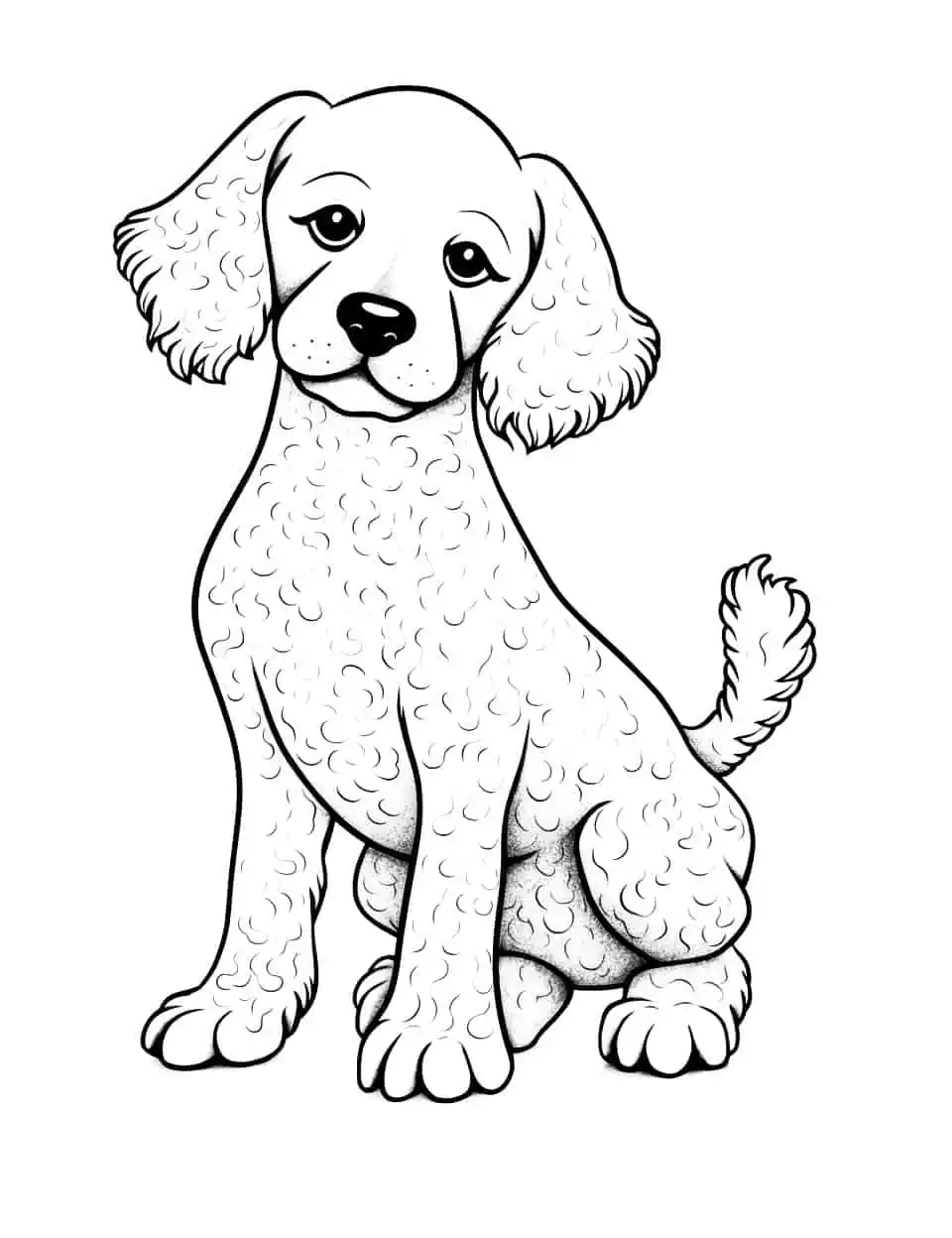 Advanced Poodle Drawing Coloring Page - An advanced level drawing of a Poodle in a stylish pose for older kids.