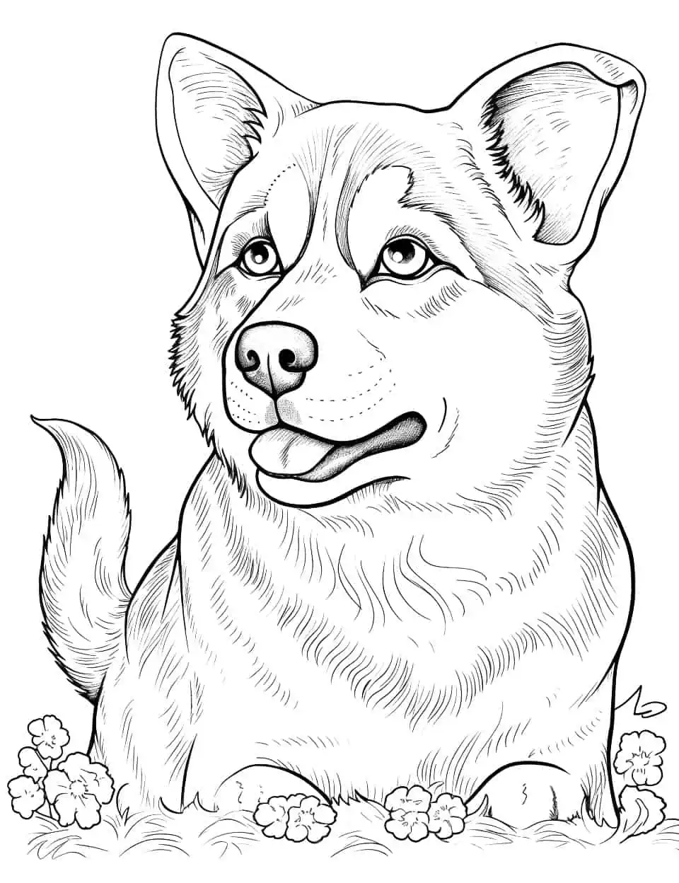 Dog Drawing of a Husky Coloring Page - A vibrant dog drawing of a Husky, full of energy and playfulness.