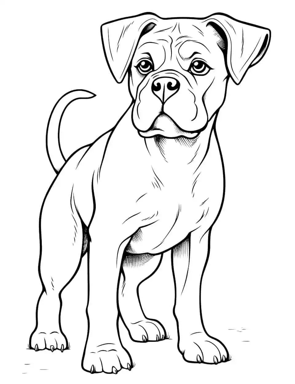 Full Page Boxer Portrait Dog Coloring - A full-page, realistic portrait of a Boxer ready to be colored.
