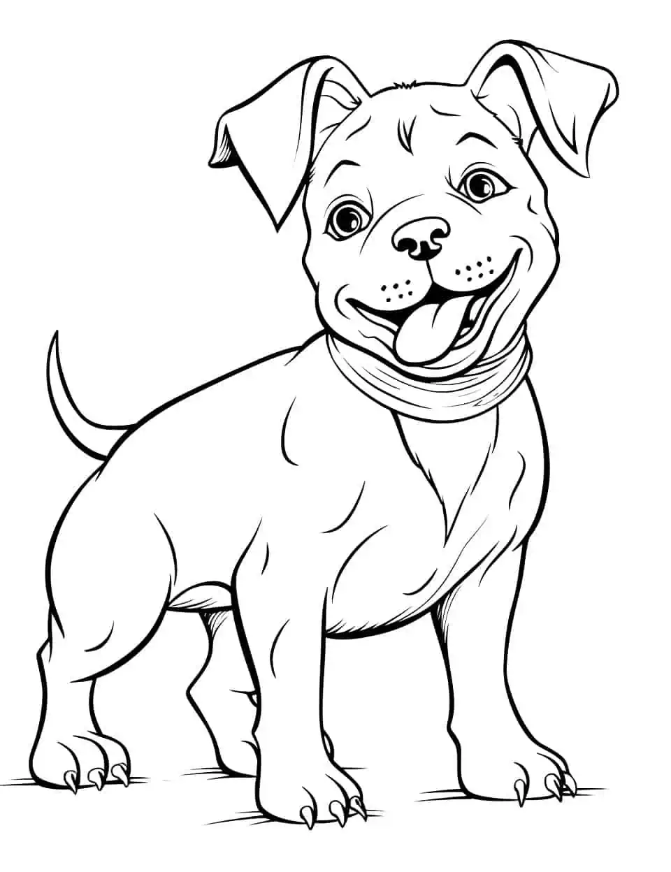 Friendly Pitbull Coloring Page - An image of a friendly Pitbull wagging its tail.