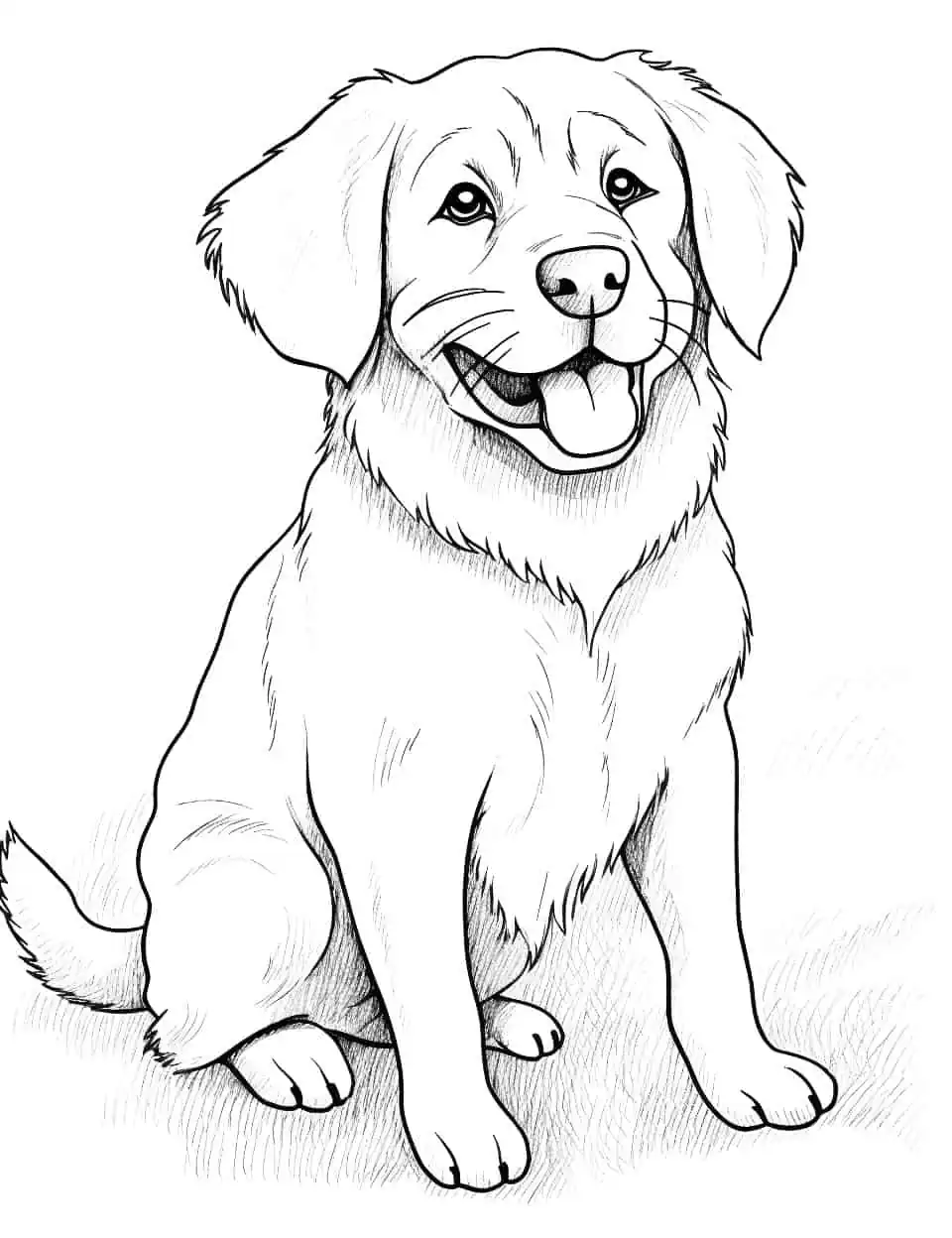 Dog Drawing of a Golden Retriever Coloring Page - A beautiful, artistic drawing of a Golden Retriever for kids to color.