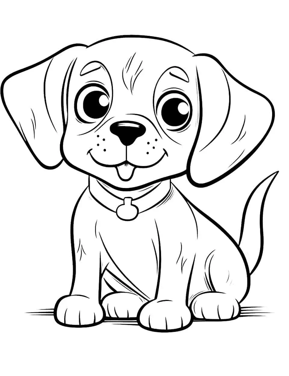 Kawaii Beagle Puppy Dog Coloring Page - A Beagle puppy drawn in a cute, kawaii style with big, lovable eyes.