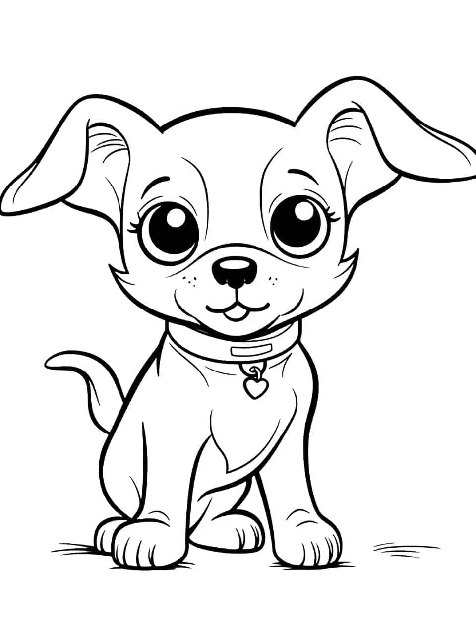 Kawaii Chihuahua Coloring Page - A coloring page featuring a super cute, kawaii style Chihuahua with big eyes.