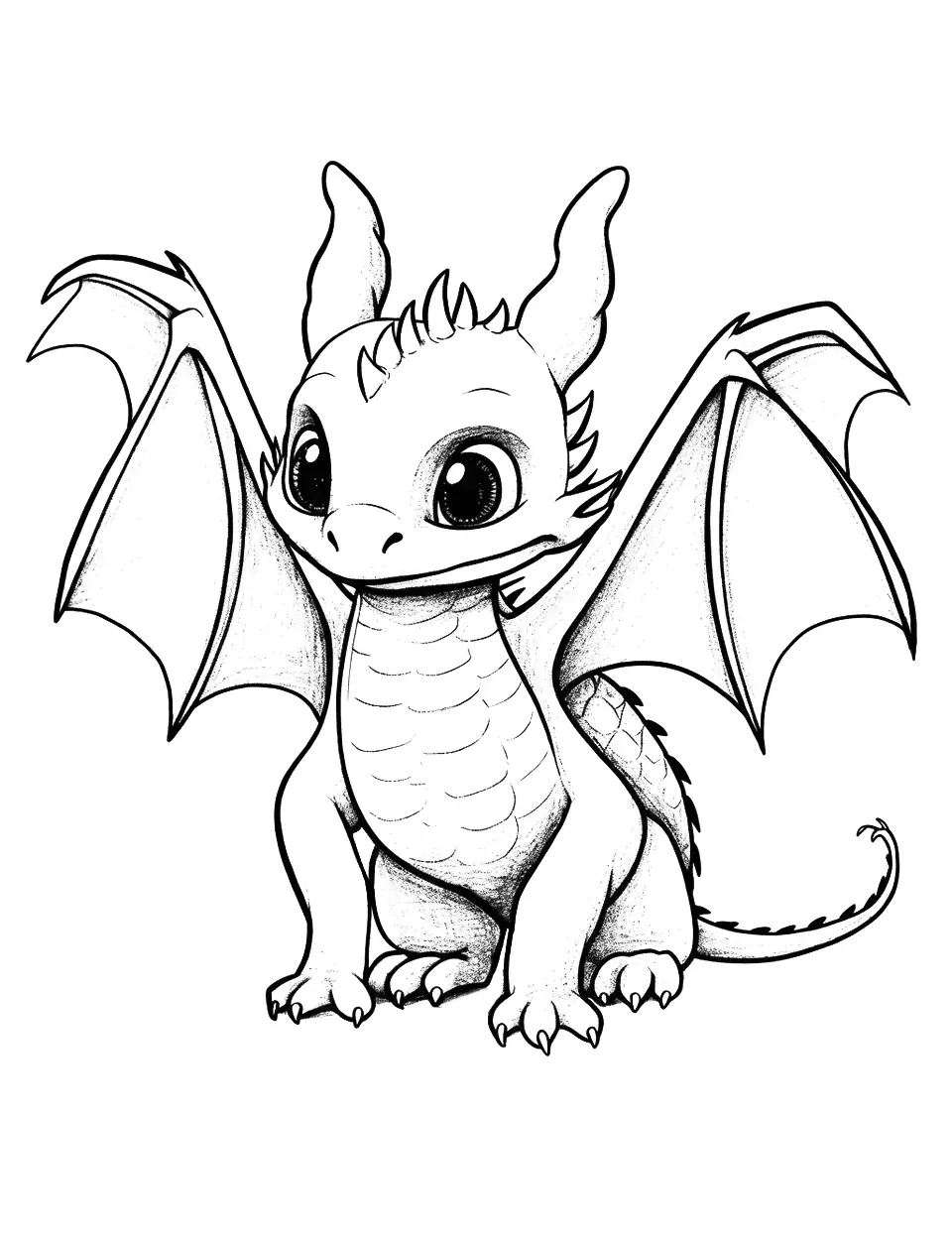 Baby Night Fury Dragon Coloring Page - A baby Night Fury, ready to learn how to fly.