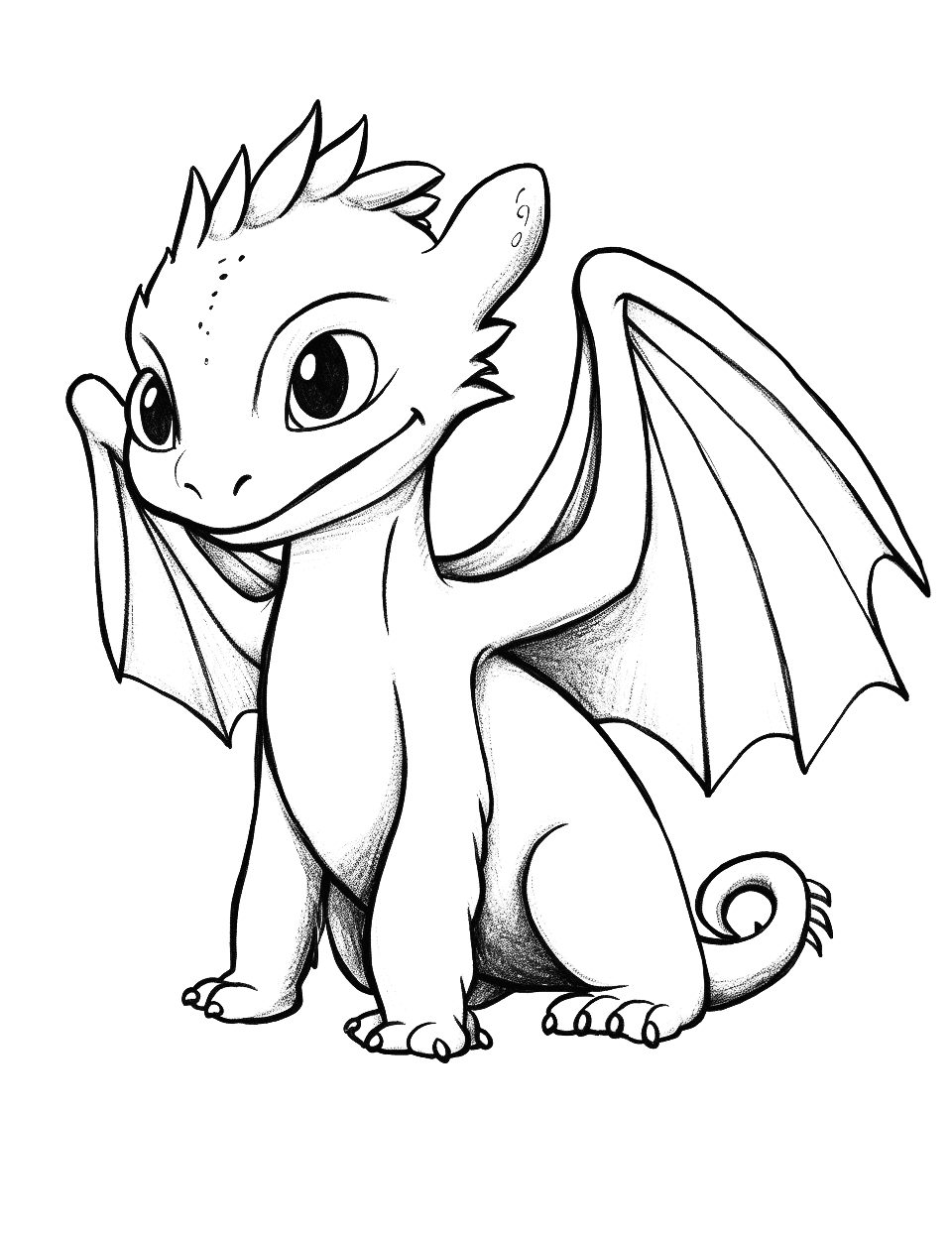 Toothless Dragon Coloring Page - Toothless the Night Fury sharing a playful moment.