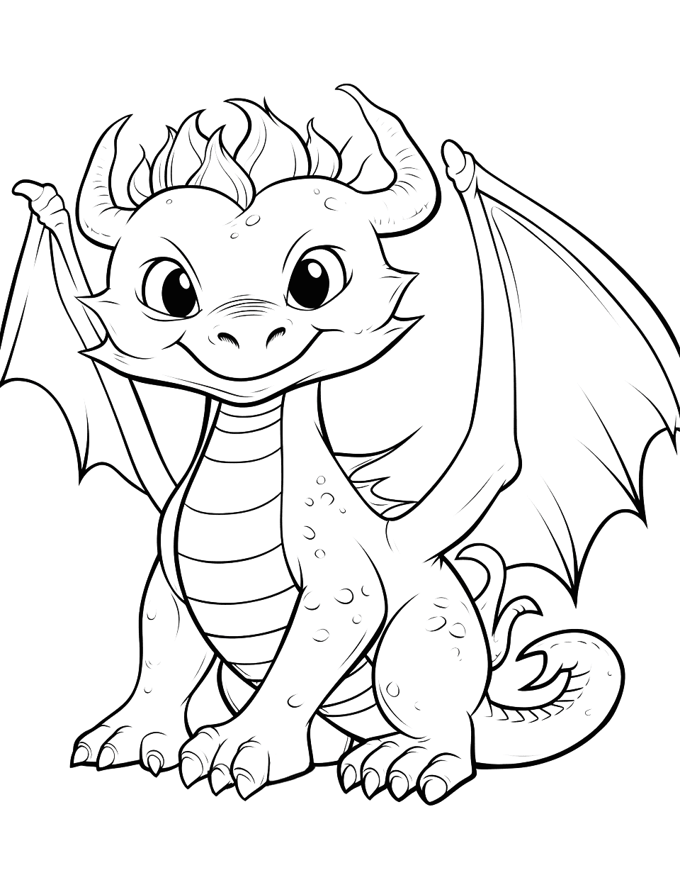 Easy Dragon Drawing Coloring Page - An easy-to-follow dragon drawing, perfect for beginners.