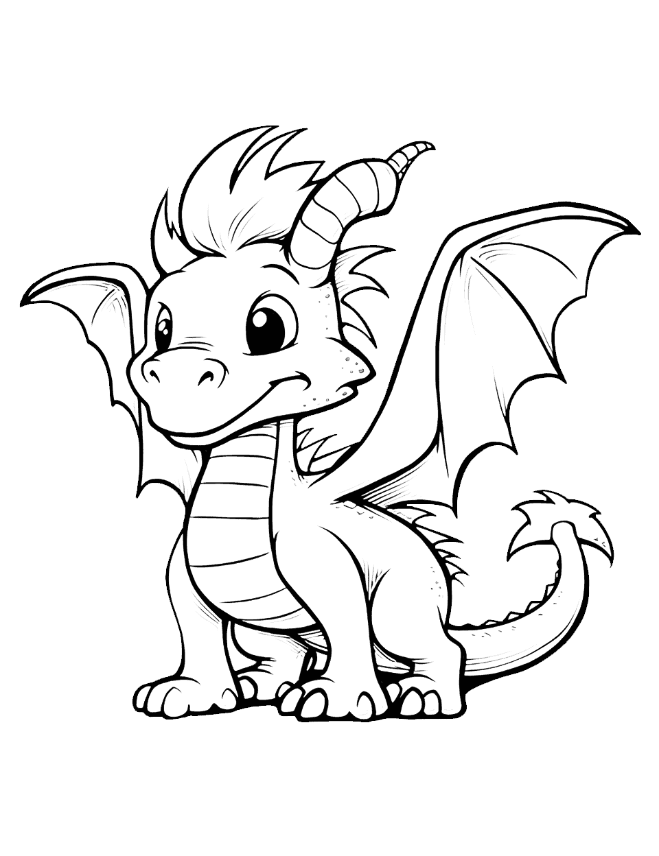 Easy Dragon Coloring Page - A simple, easy-to-draw dragon, perfect for younger kids.
