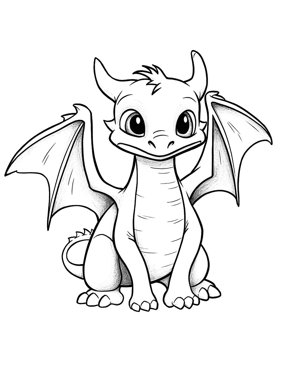 Night Fury Dragon Coloring Page - The Night Fury dragon, Toothless, from How to Train Your Dragon, playfully spreading his wings.