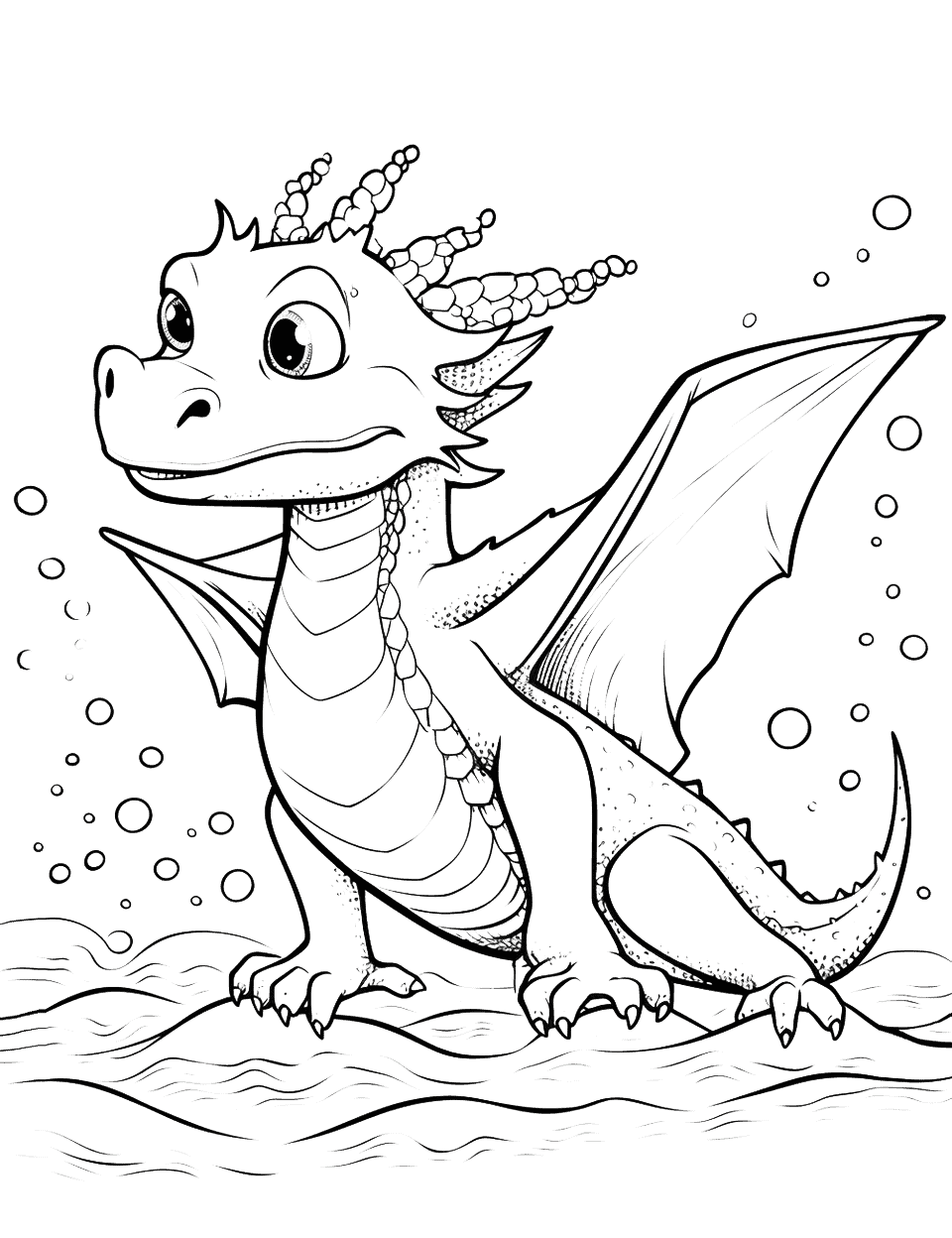 Cool Water Dragon Coloring Page - A cool water dragon, swimming gracefully under the sea.