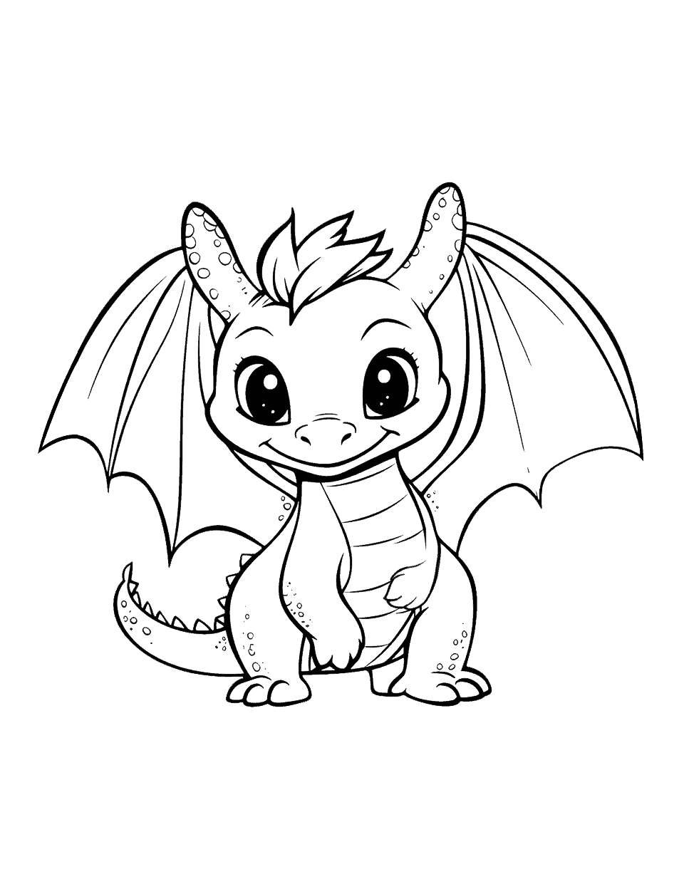 Kawaii Toothless Coloring Page - A kawaii-style Toothless, the Night Fury dragon, with big, sparkly eyes.