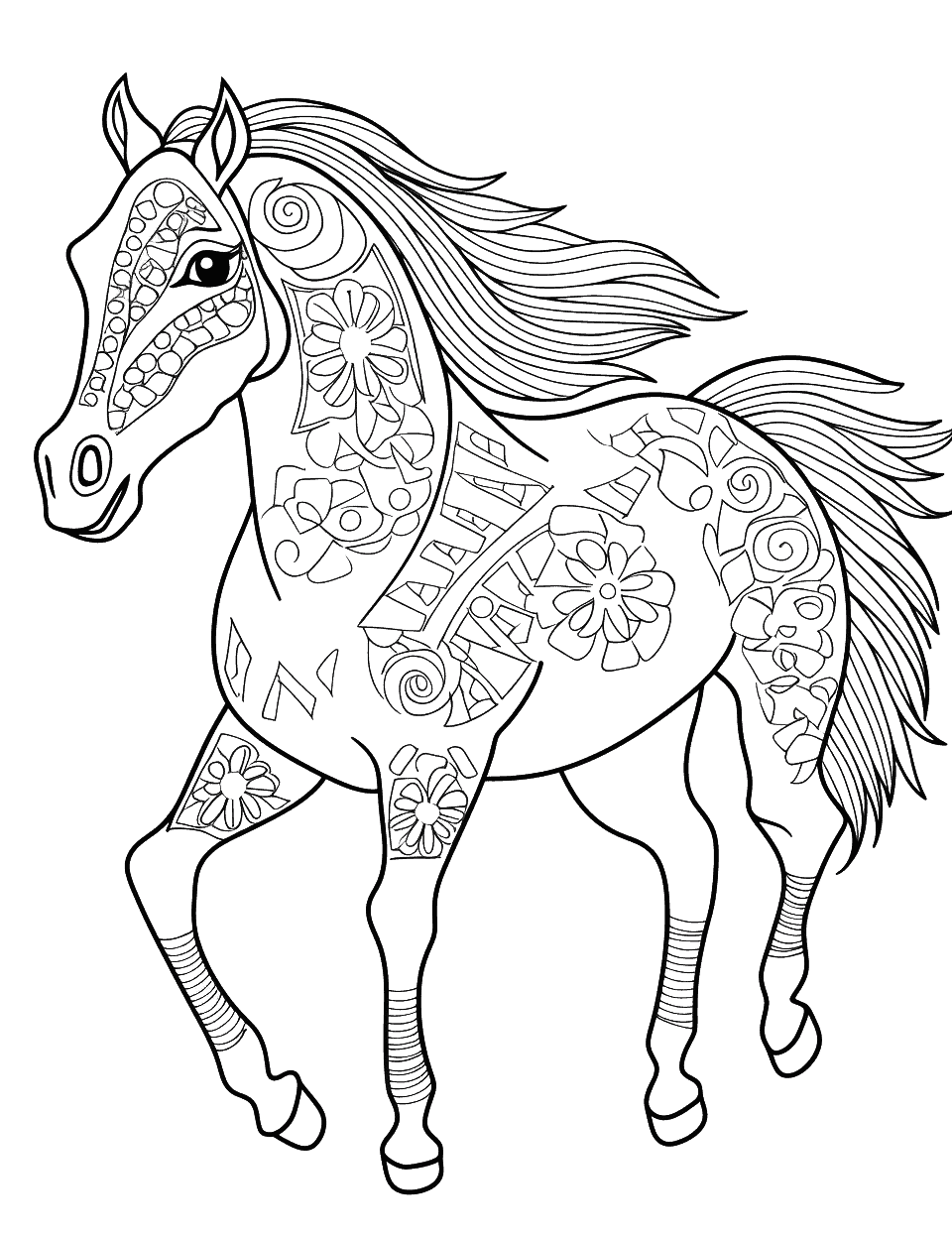 hard coloring pages of horses