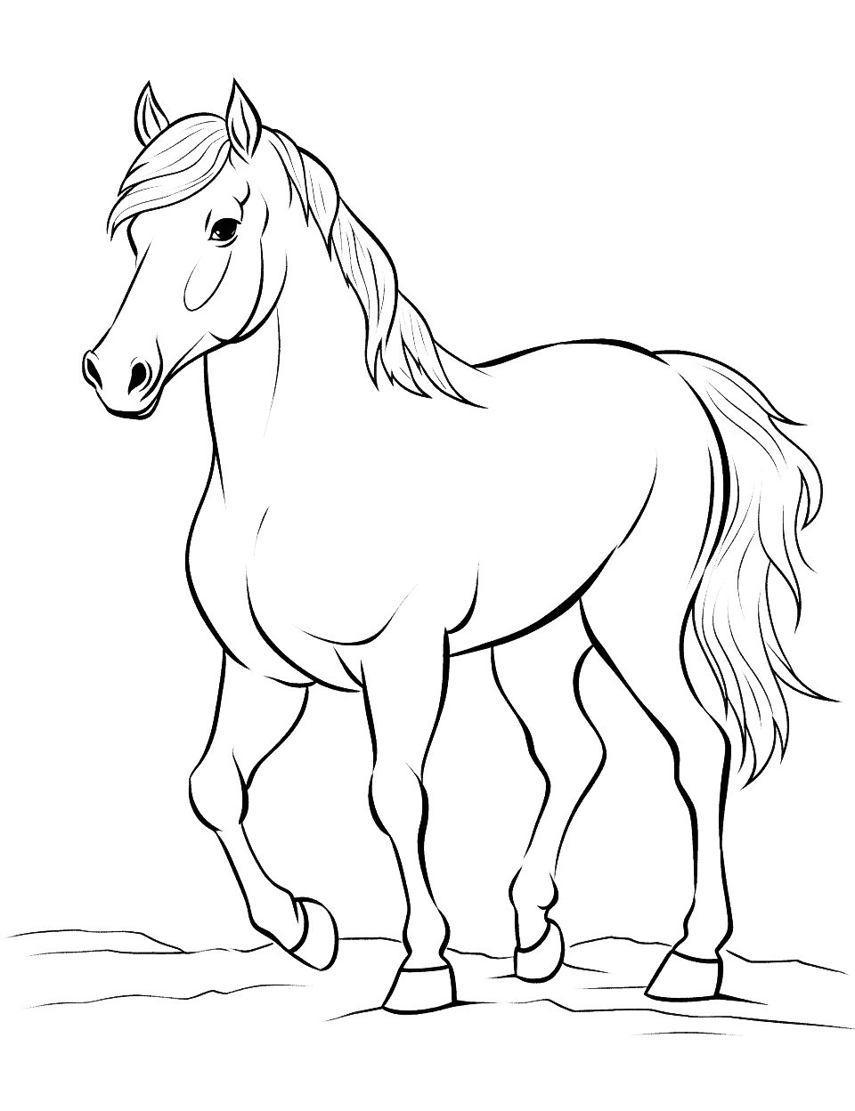 Basic Horse Drawing Coloring Page - A step-by-step horse drawing to color, great for budding artists.