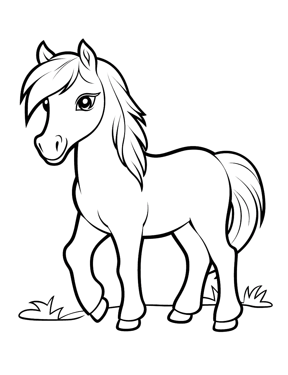 Easy Pony Outline Coloring Page - A simple and easy outline of a pony, perfect for young children.