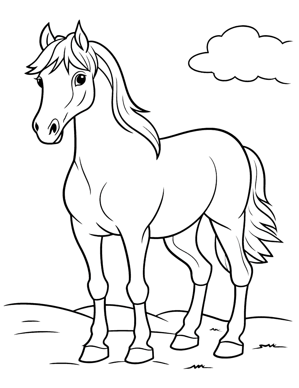 Simple Horse Drawing for Kids Coloring Page - An easy horse drawing, perfect for children interested in learning to draw horses.