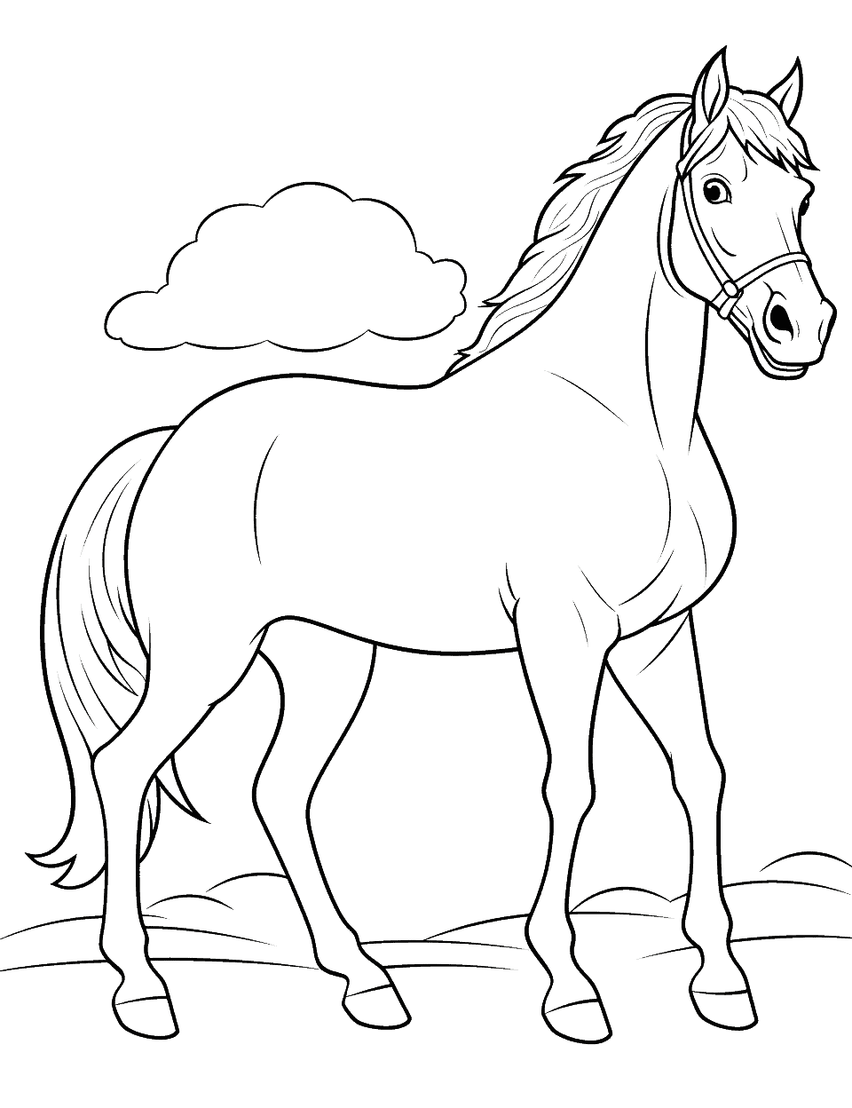 Easy Horse Drawing Coloring Page - An easy-to-color horse drawing that can help kids learn the basics of horse anatomy.