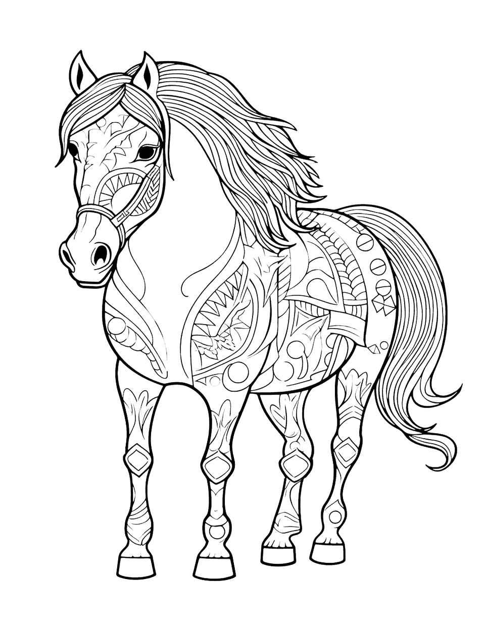 Horse Mandala for Concentration Coloring Page - A detailed horse-themed mandala design that can help improve concentration.