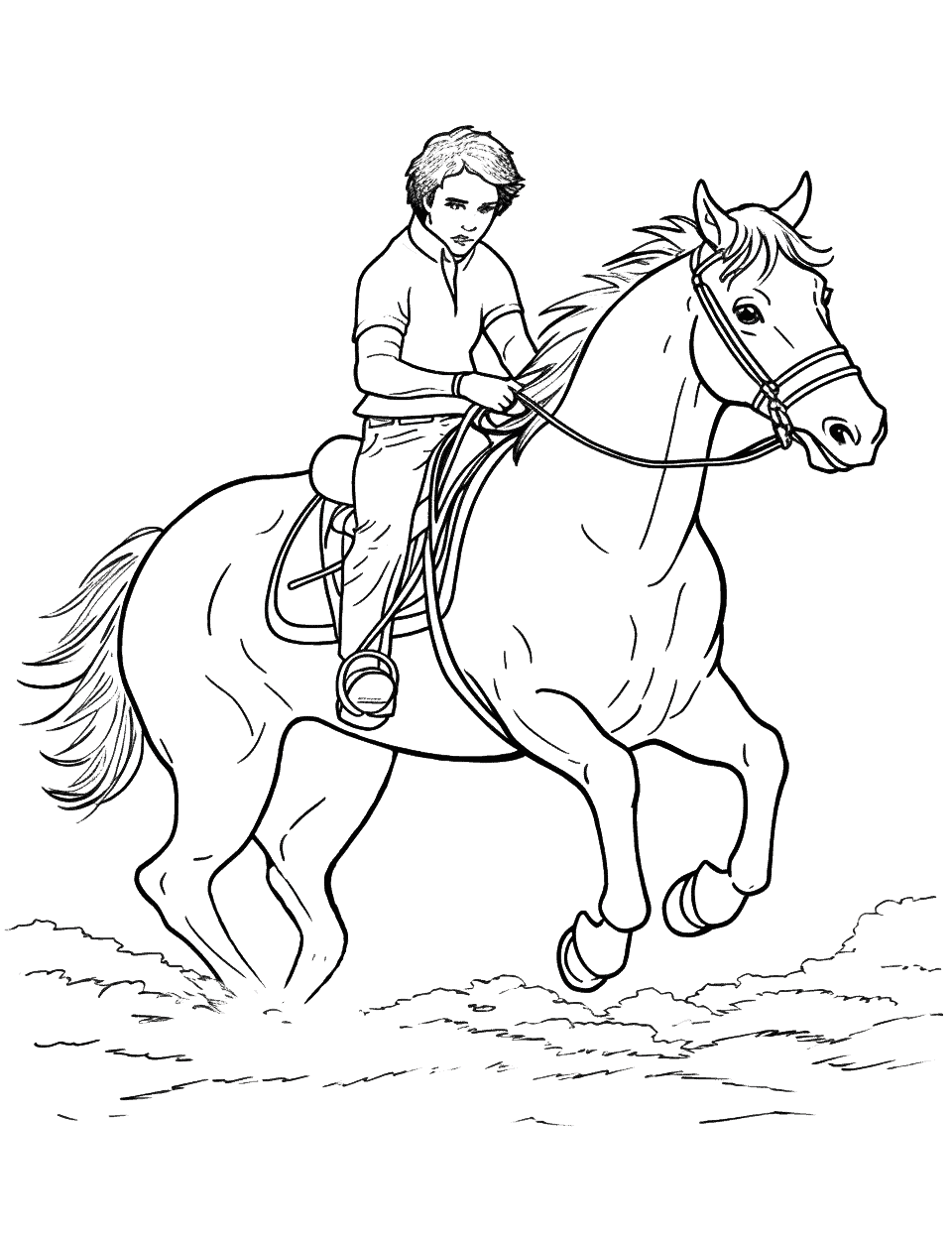 Rodeo Bull Riding Horse Coloring Page - A thrilling rodeo scene with a cowboy trying to stay on a bucking bronco.