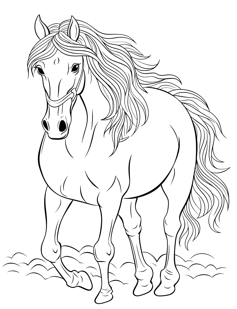 Detailed Stallion Portrait Horse Coloring Page - A detailed portrait of a majestic stallion, great for older kids who want a challenge.