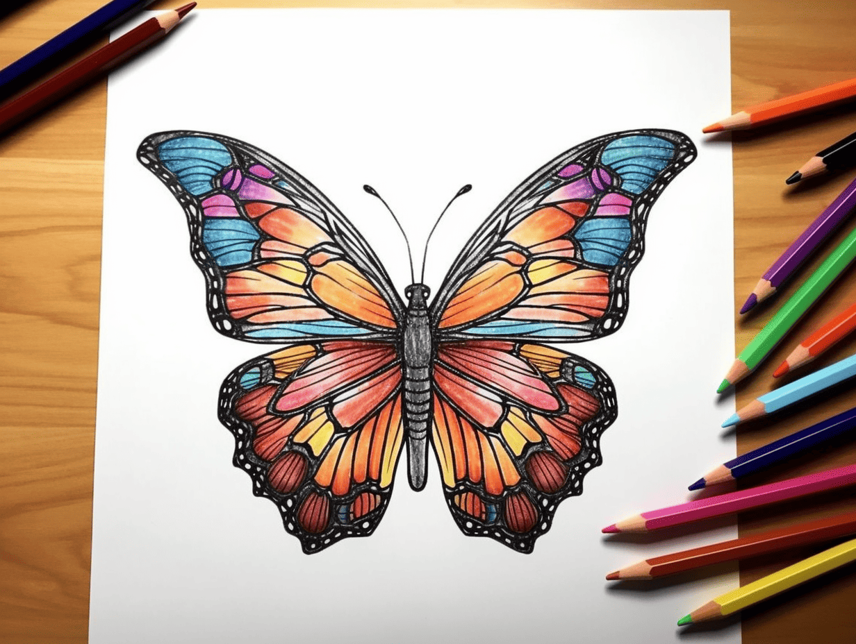 Line art drawing butterfly design
