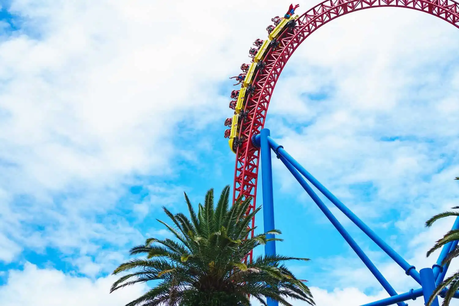 Roller coaster ride on a bright cloudy day