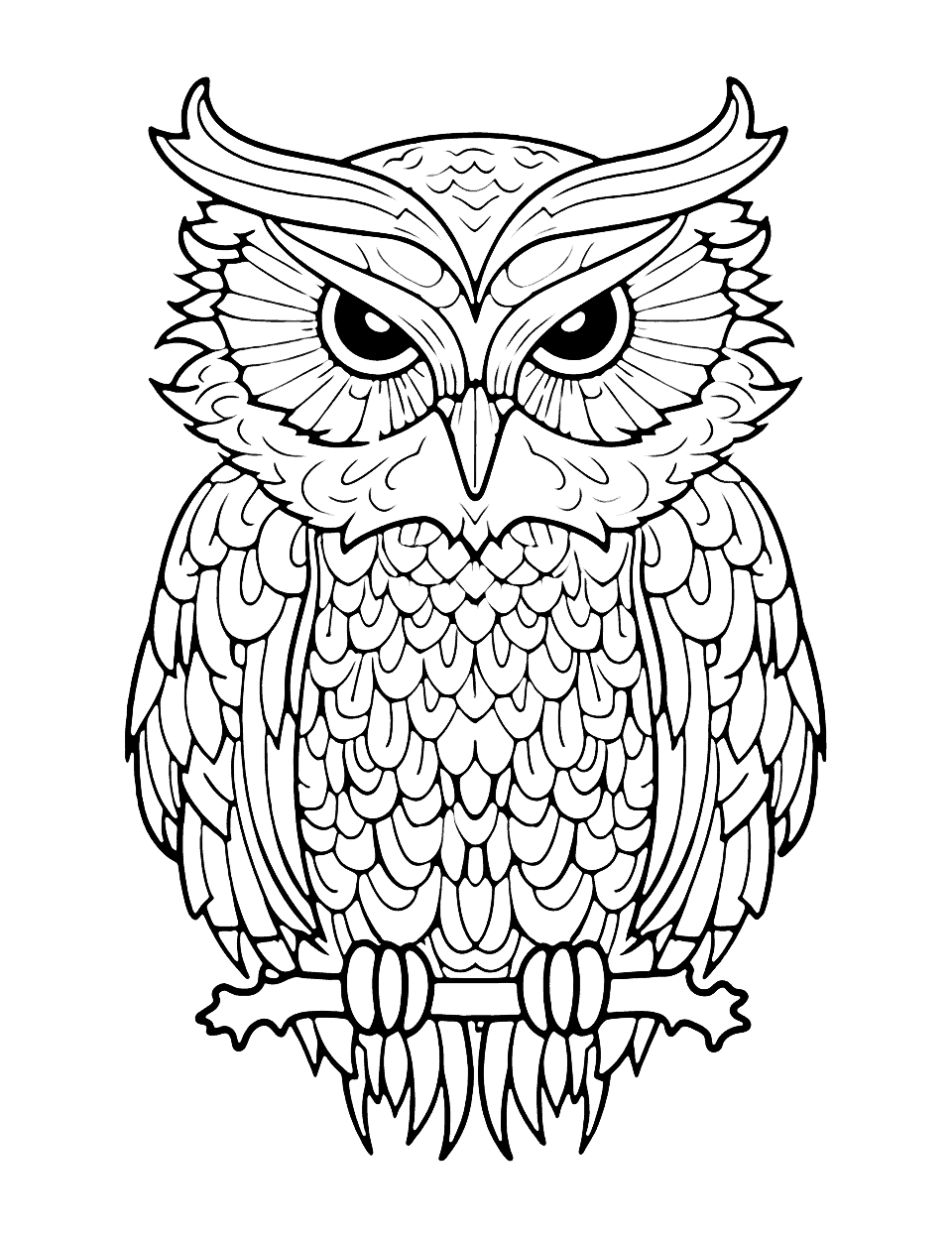 Difficult Owl Animal Coloring Page - A highly detailed and intricate owl design with complex patterns. Difficult Owl Animal Coloring Page - A highly detailed and intricate owl design with complex patterns.