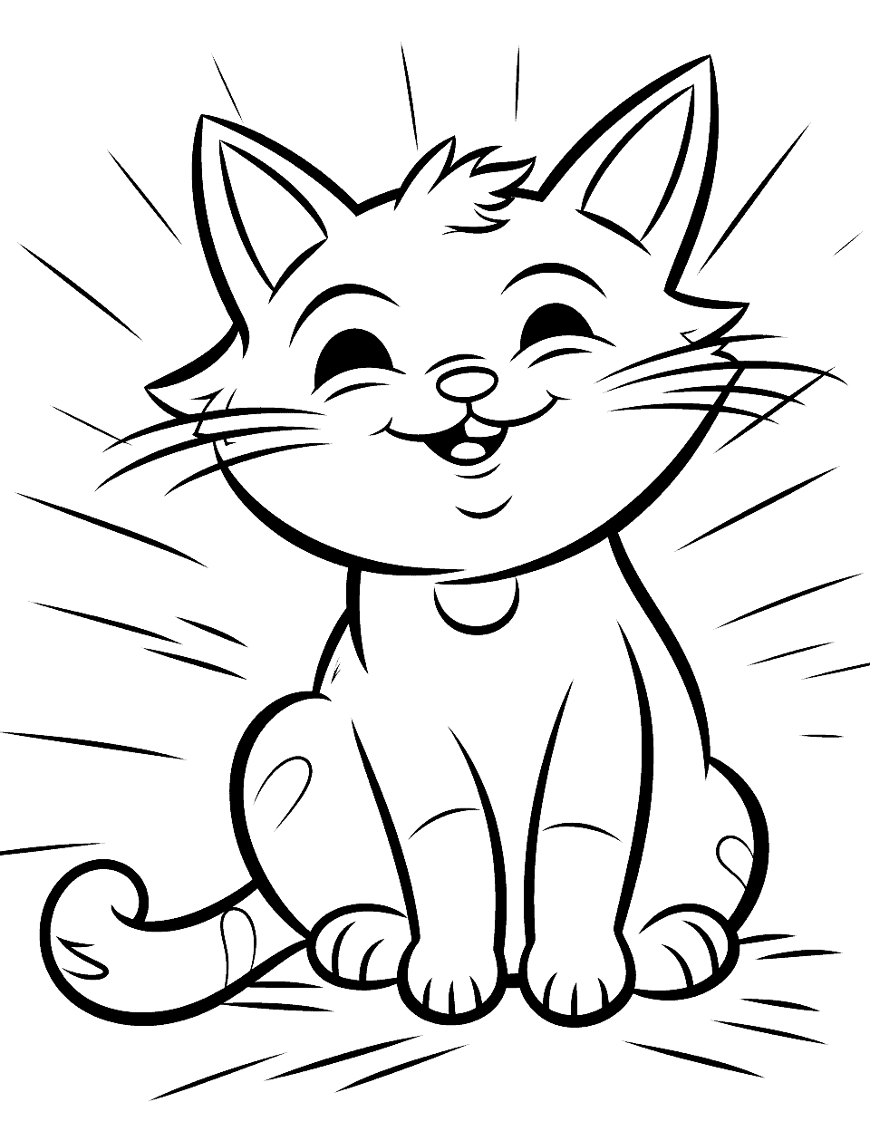 Happy Cat Coloring Page - A content cat lounging in a sunny spot and stretching its paws.