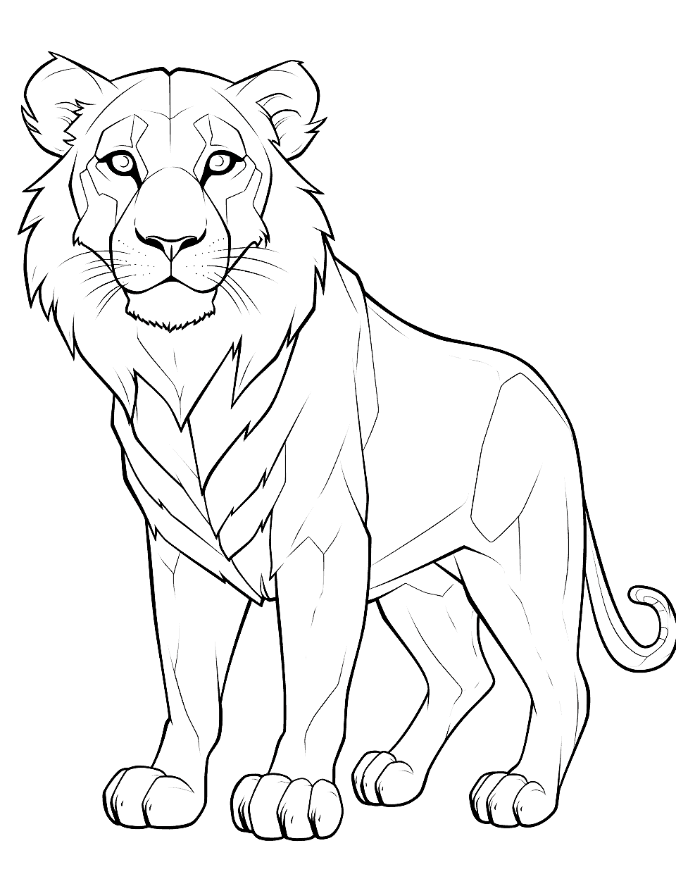 Brave Lion Animal Coloring Page - A male lion with a strong and determined expression.