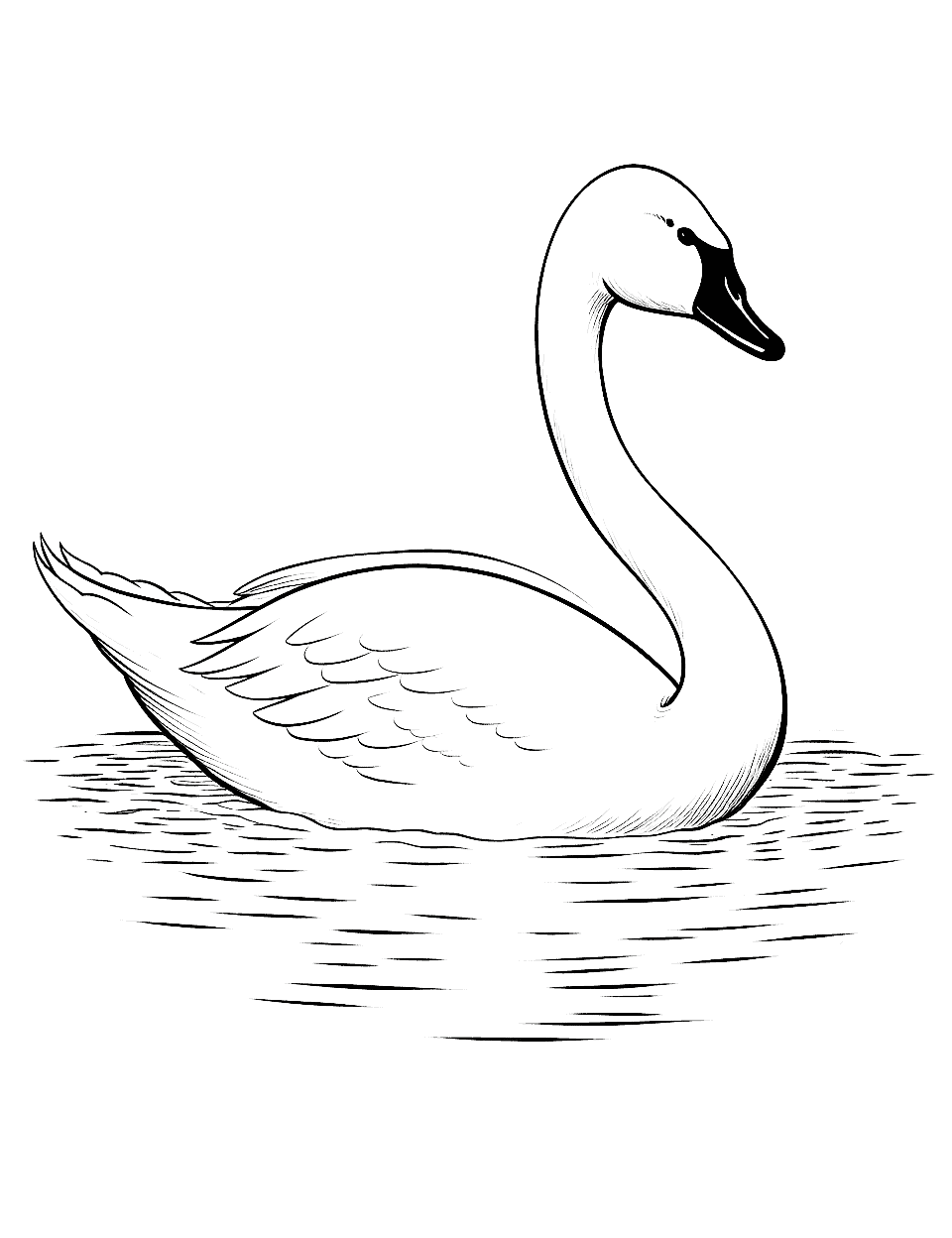 Elegant Swan Animal Coloring Page - A graceful swan gliding across a calm and serene lake.