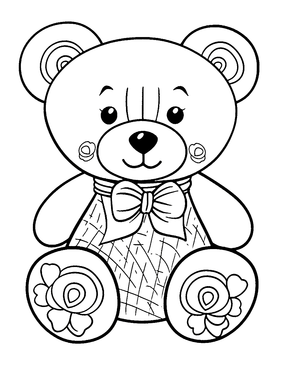 Cuddly Teddy Bear Coloring Page - A cute teddy bear surrounded by flowers.