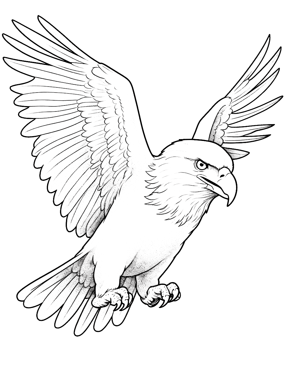 Majestic Bald Eagle Animal Coloring Page - A powerful bald eagle soaring through the sky.
