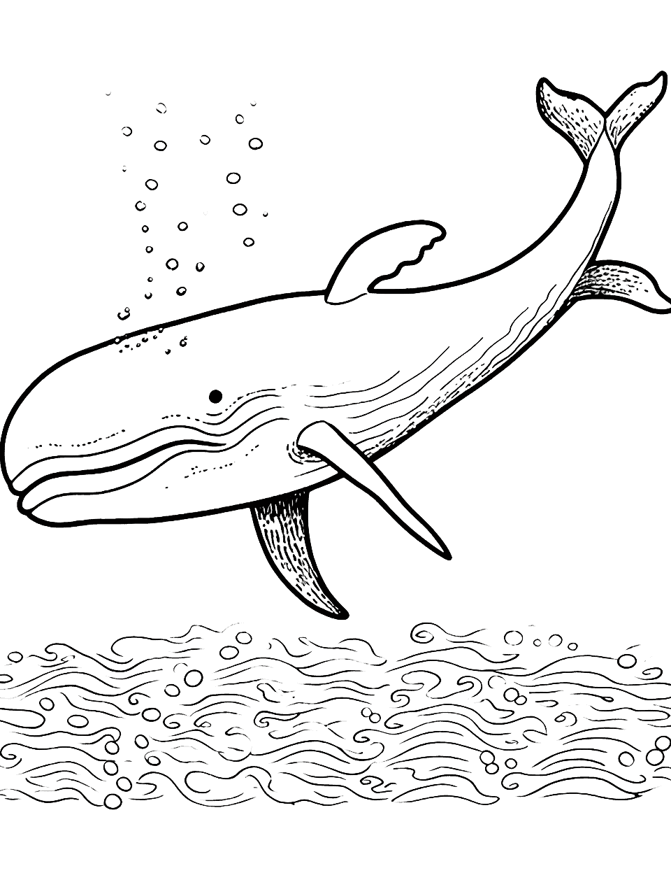 Majestic Whale Animal Coloring Page - A magnificent whale swimming in the deep blue ocean.