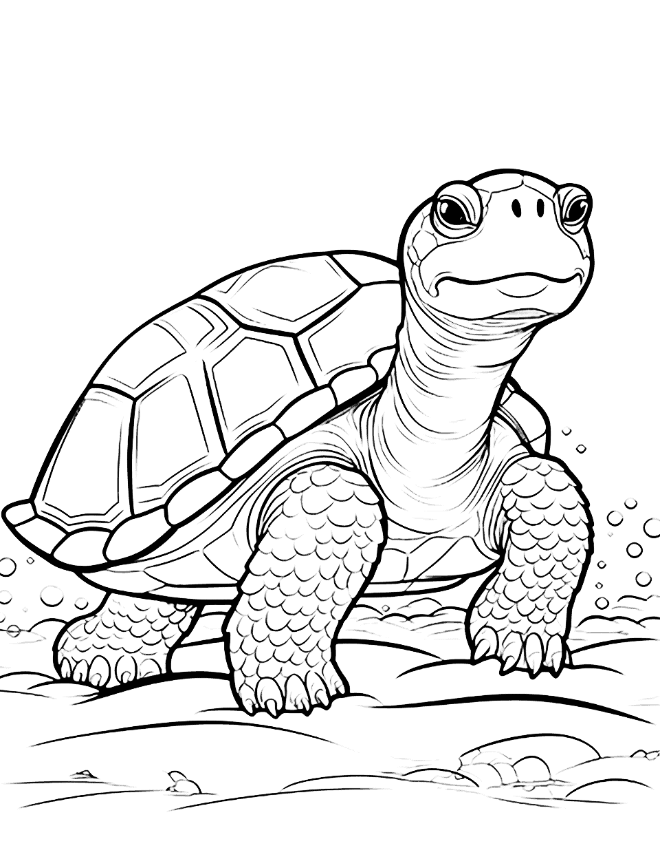 Wise Turtle Animal Coloring Page - A wise old turtle resting on a rock, observing its surroundings.