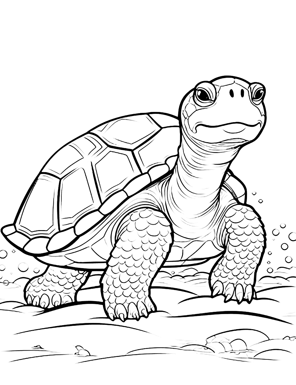 Wise Turtle Coloring Page - A wise old turtle resting on a rock, observing its surroundings.