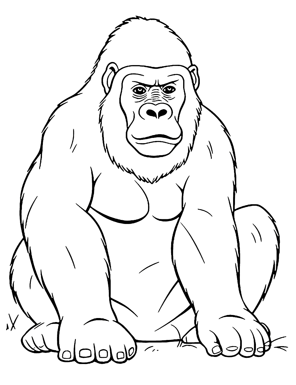Wise Gorilla Animal Coloring Page - A wise and gentle gorilla sitting in a thoughtful pose.