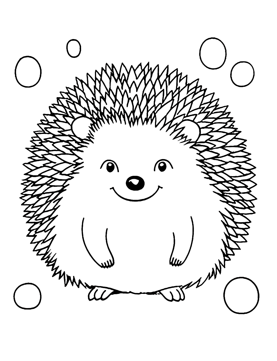 Cute Hedgehog Animal Coloring Page - A cute hedgehog curled up into a tiny ball, covered in spines.