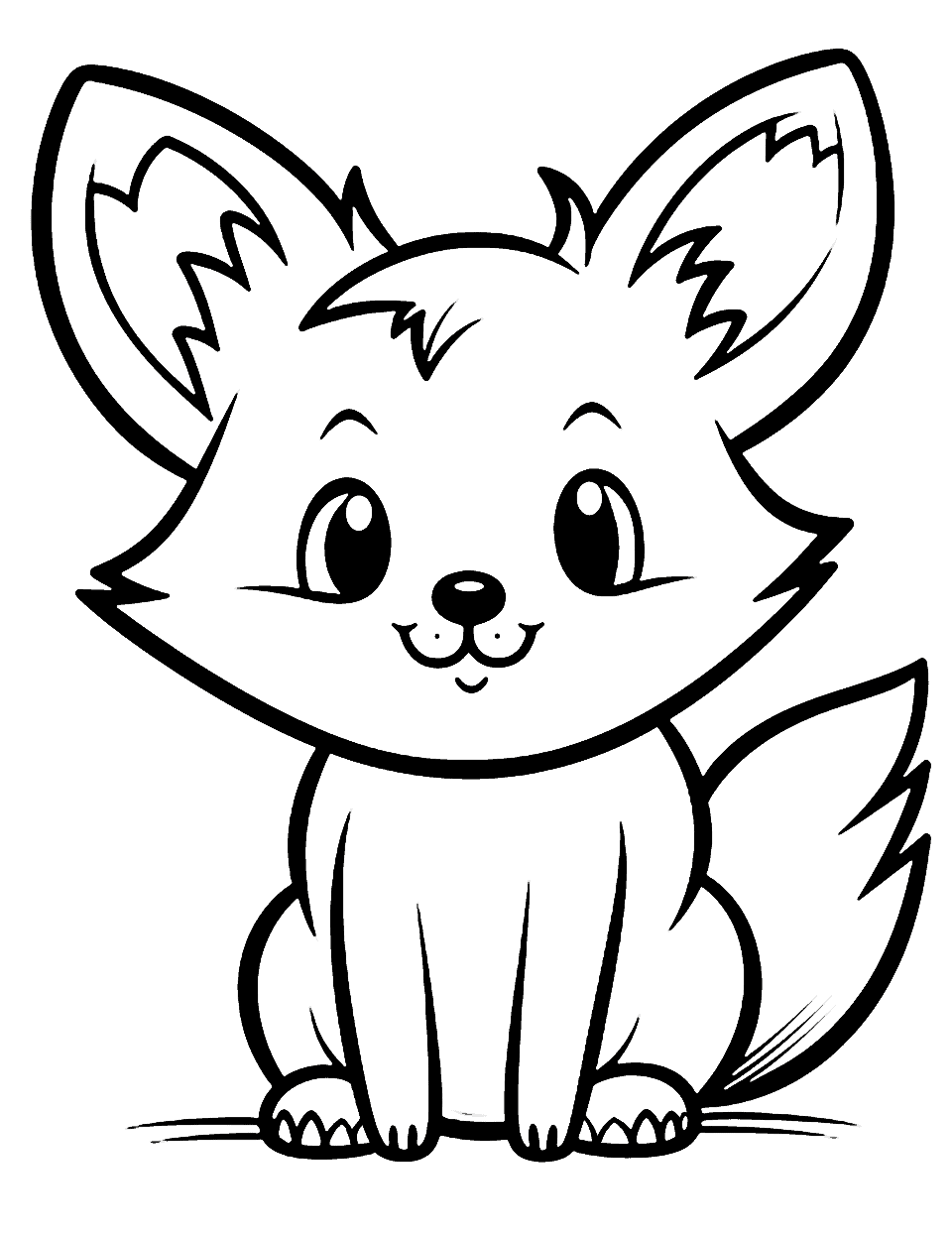 Kawaii Fox Coloring Page - A super cute and chubby fox with a friendly kawaii expression.