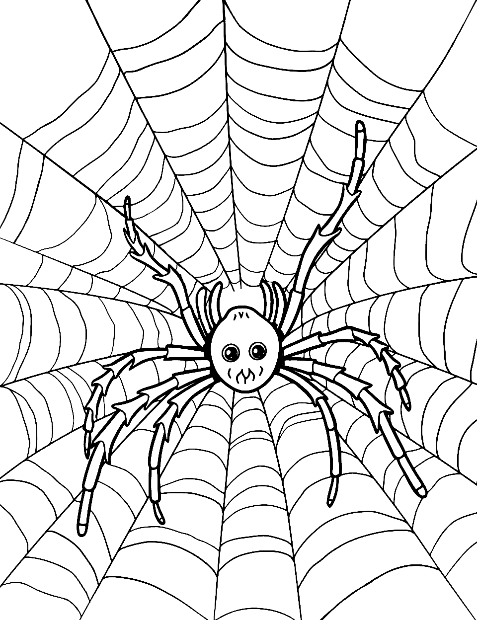 Busy Spider Weaving Animal Coloring Page - A spider weaving an intricate web between tree branches.