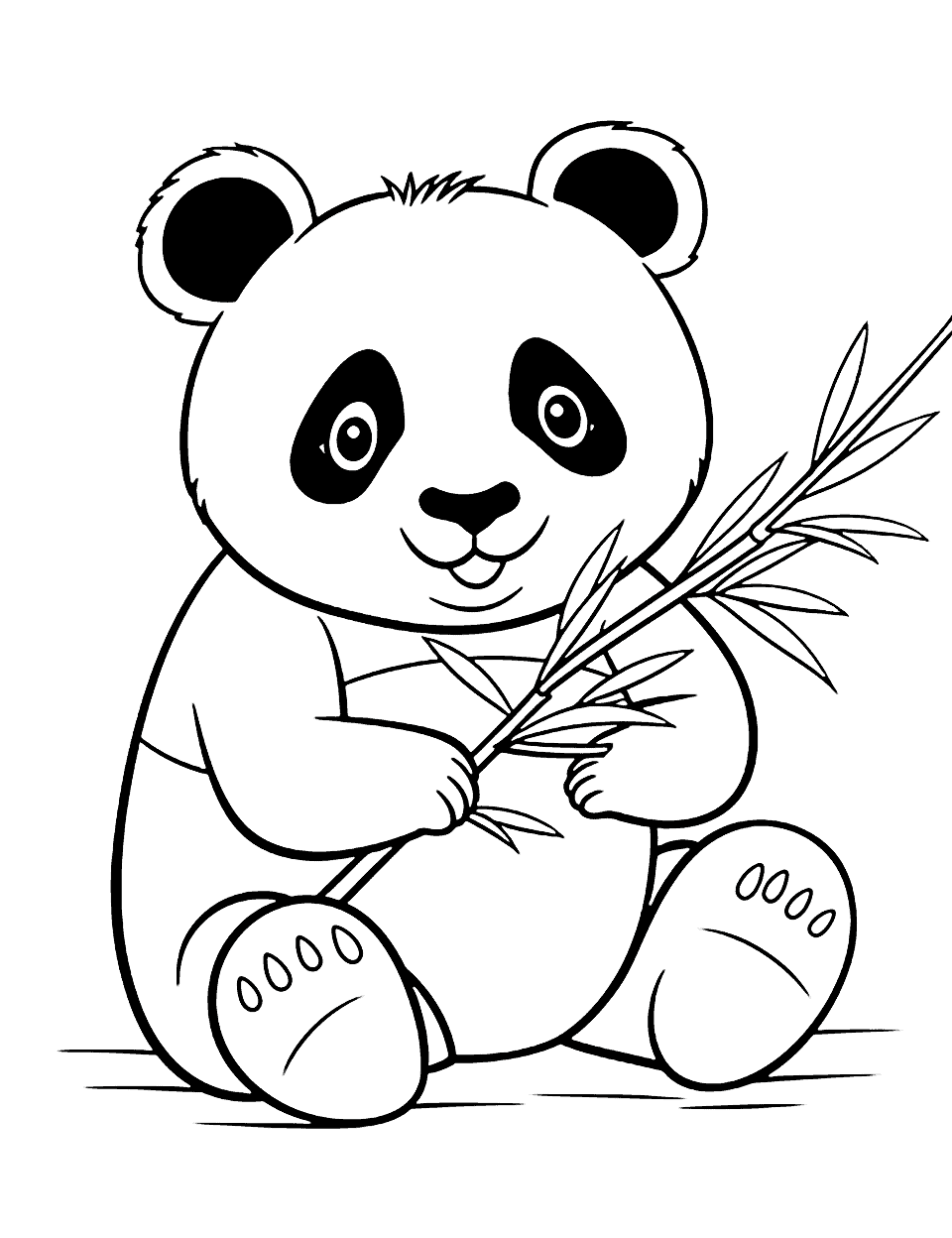 Panda Bear Eating Bamboo Animal Coloring Page - A panda bear munching on a stalk of bamboo.