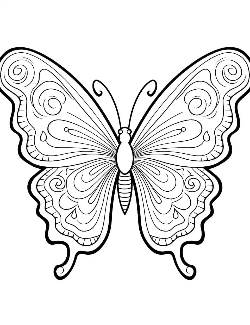 Majestic Monochrome Coloring Page - A coloring page featuring a black and white butterfly outline, perfect for artistic exploration.