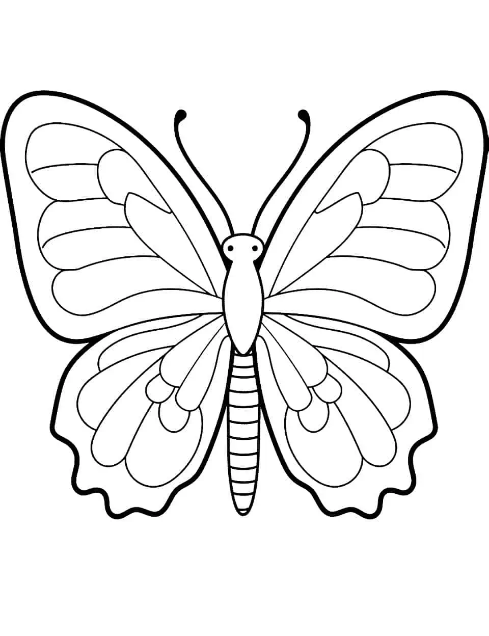 Simple Symmetry Butterfly Coloring Page - An easy coloring page with a symmetrical butterfly outline, perfect for preschoolers.