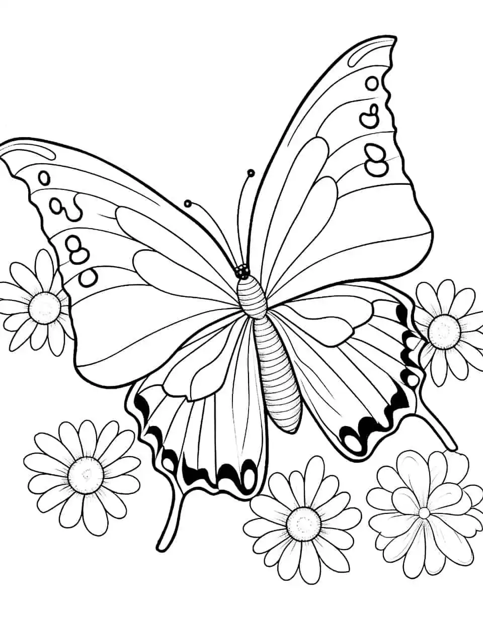 Nature's Symphony Coloring Page - A coloring page showcasing butterflies and flowers in harmony with nature’s beauty.