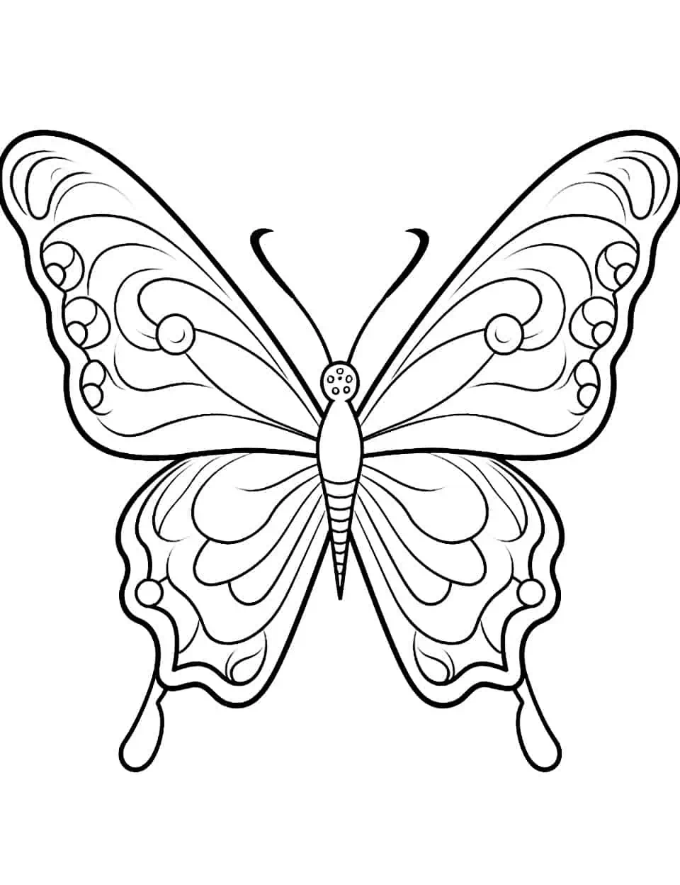 Graceful Flight Butterfly Coloring Page - A coloring page capturing the elegance of a butterfly in mid-flight.