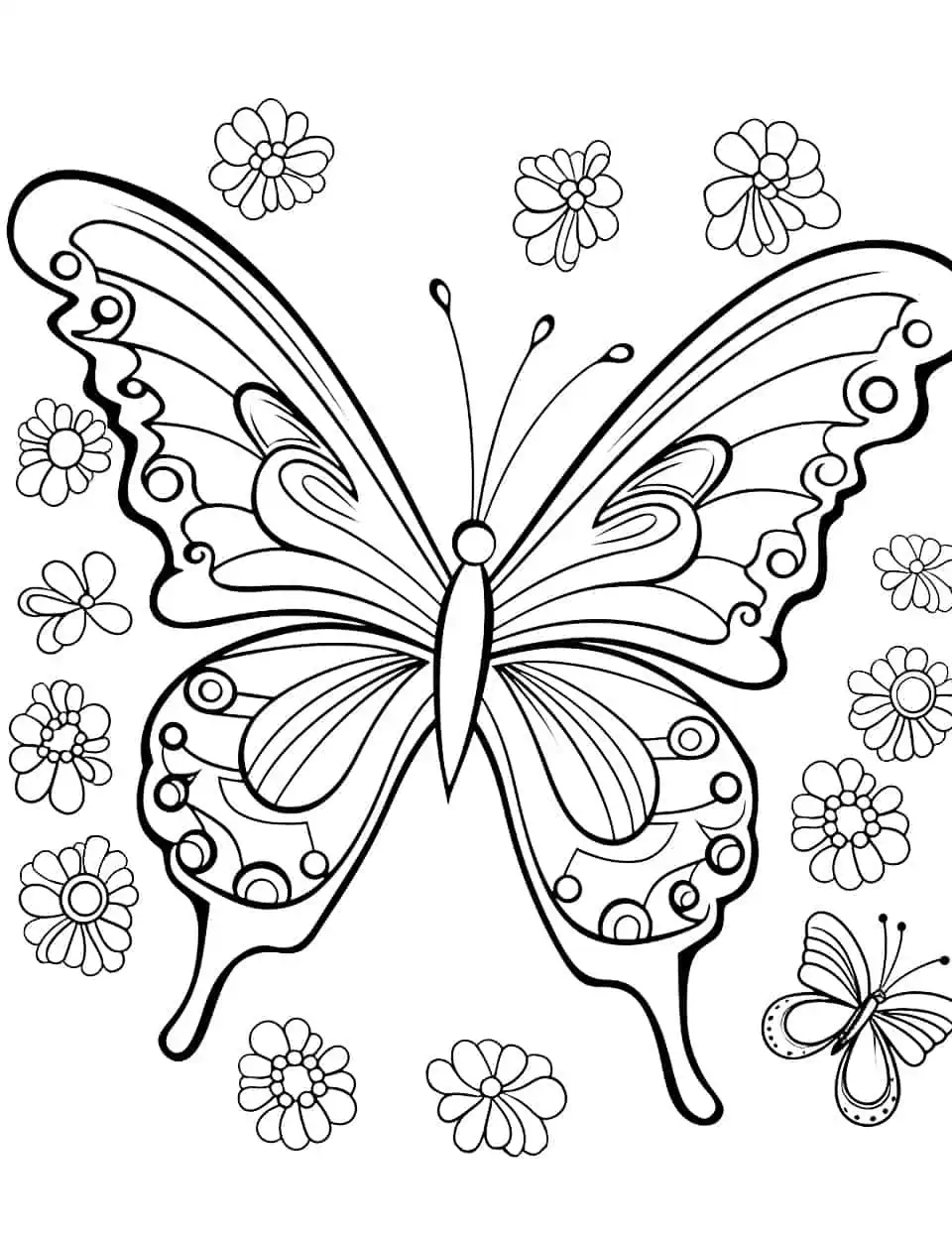 Fluttering Fantasy Coloring Page - A whimsical coloring page showcasing butterflies with unique and imaginative patterns.