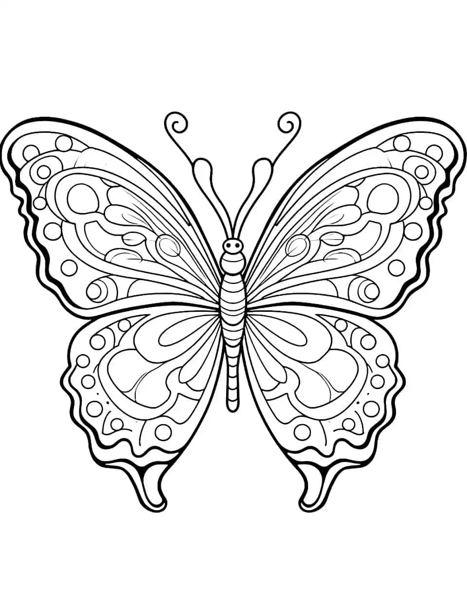 Delicate Details Butterfly Coloring Page - A coloring page showcasing a butterfly with intricate wing patterns and delicate features.