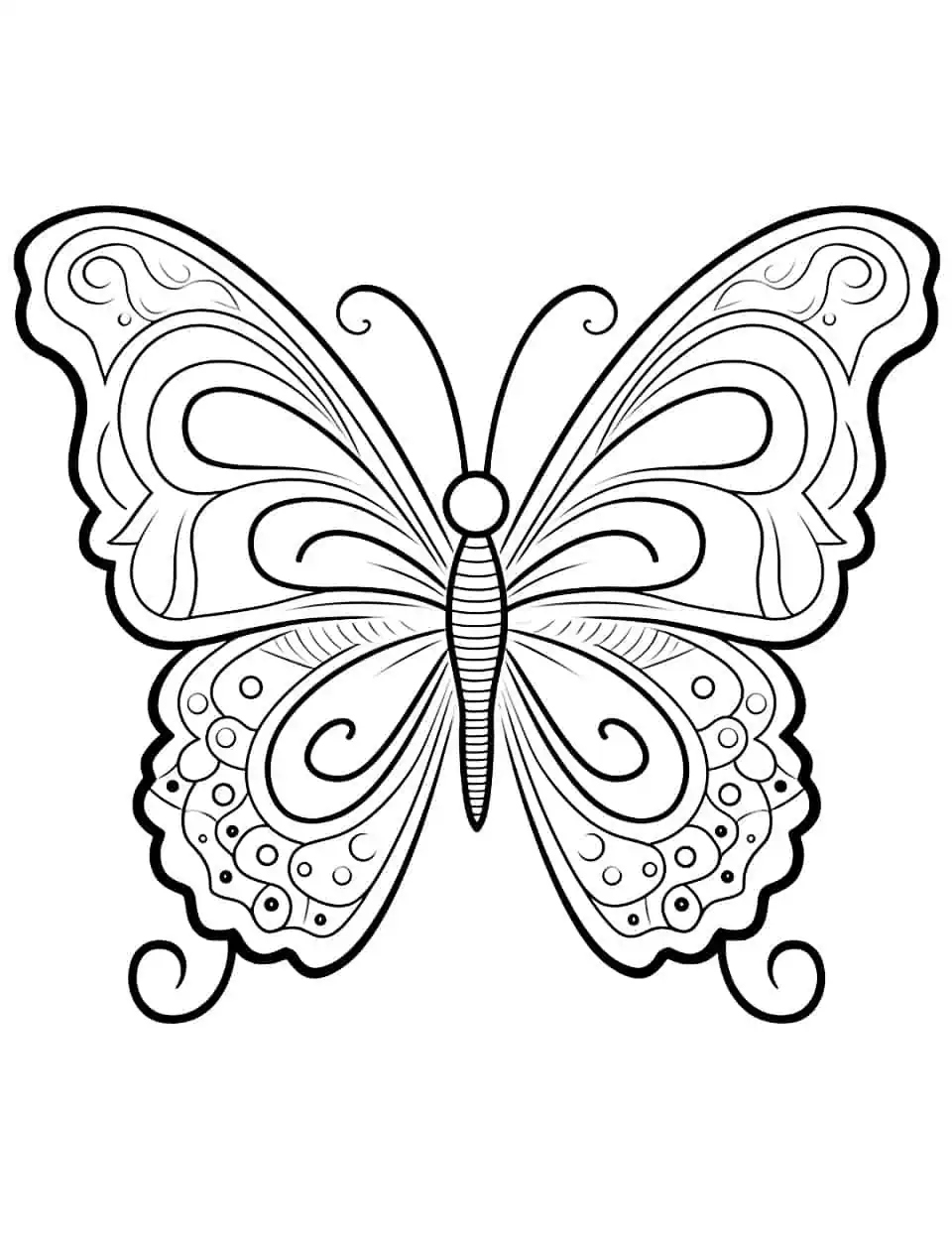 Imaginative Inspiration Butterfly Coloring Page - A coloring page featuring a butterfly with imaginative patterns and vibrant colors.