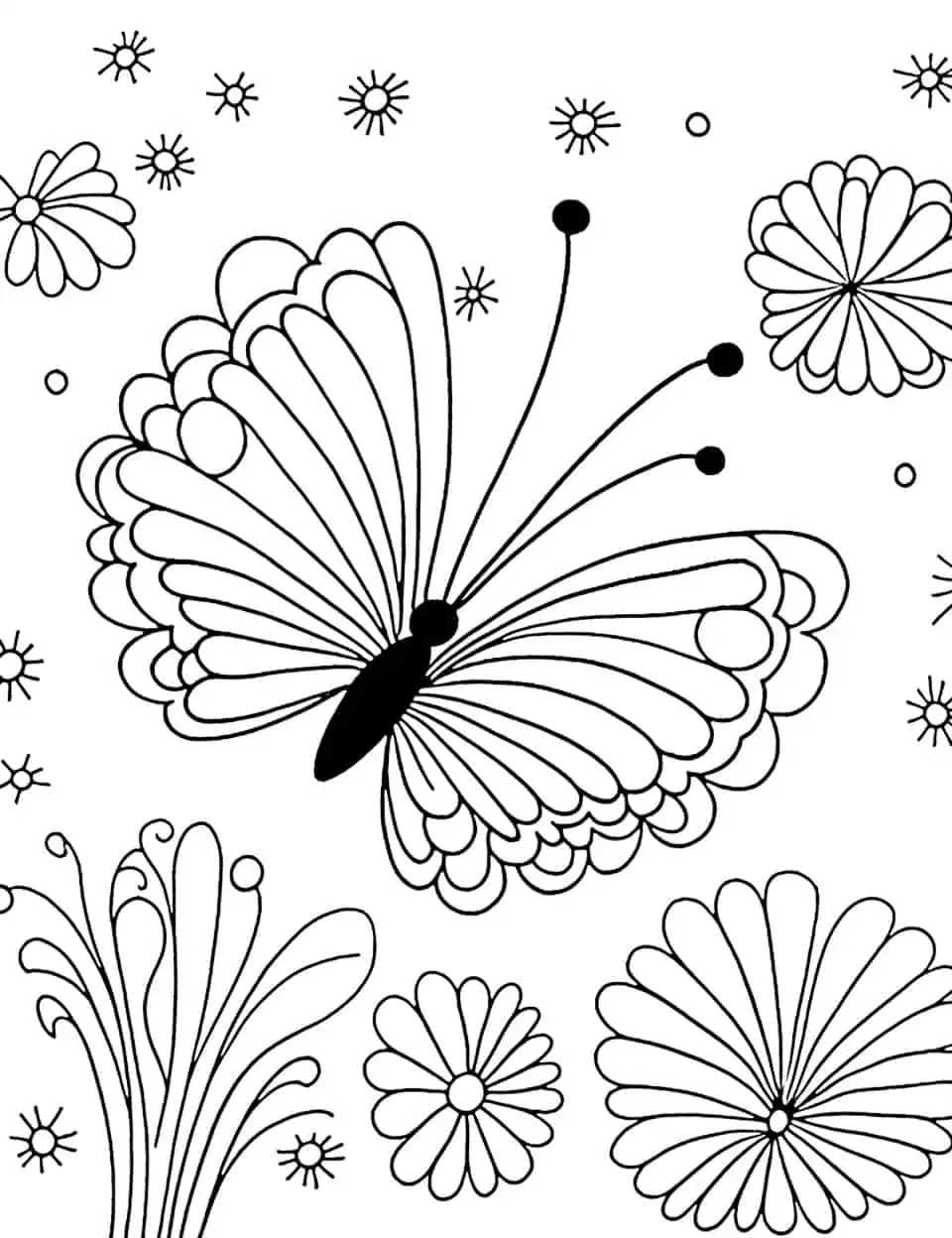 Fluttering Fireworks Coloring Page - A festive coloring page showcasing butterflies in vibrant colors resembling fireworks.