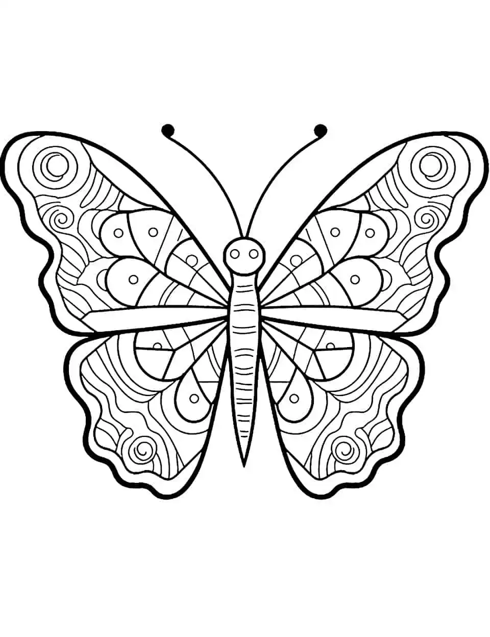 Geometric Beauty Butterfly Coloring Page - A coloring page showcasing a butterfly with geometric patterns and shapes.