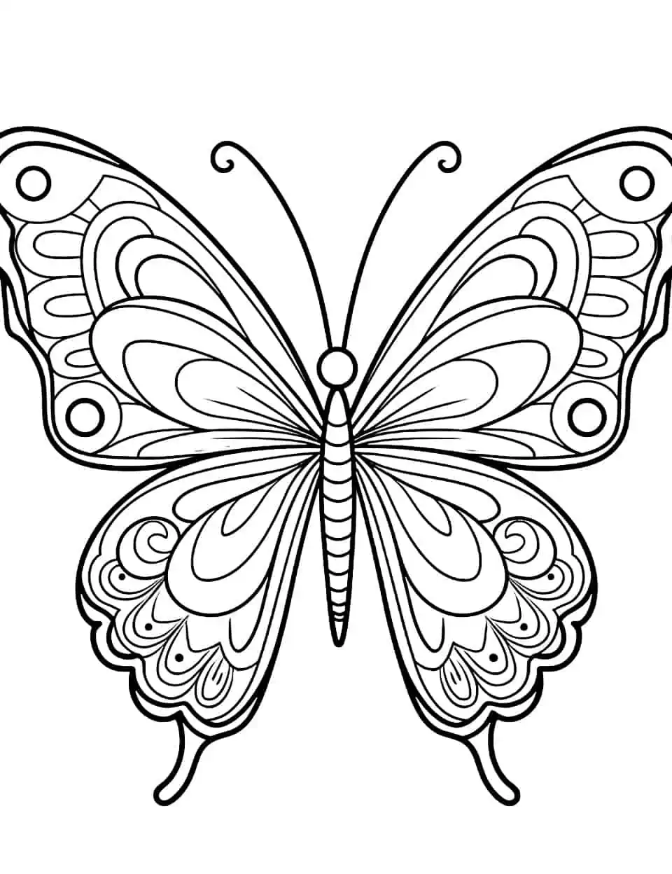 Hidden Patterns Butterfly Coloring Page - A detailed coloring page with a butterfly design incorporating hidden patterns and surprises.