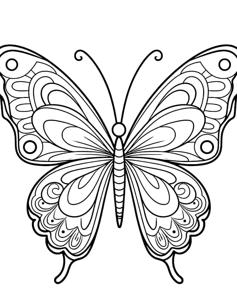 Hidden Patterns Coloring Page - A detailed coloring page with a butterfly design incorporating hidden patterns and surprises.