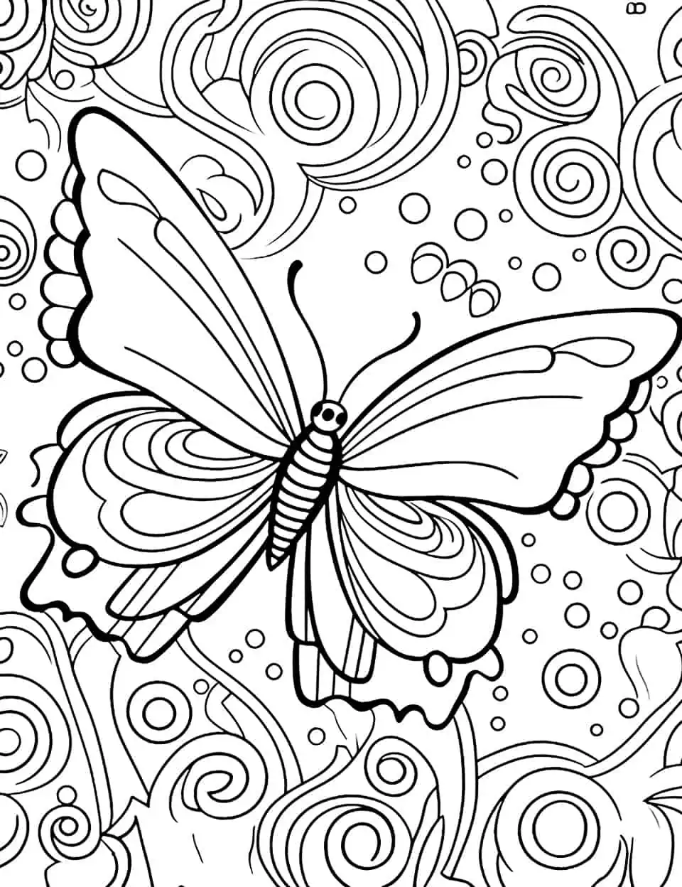 Cosmic Butterflies Butterfly Coloring Page - A coloring page featuring butterflies with celestial-themed patterns and cosmic backgrounds.